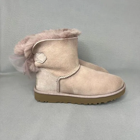 Womens Uggs Boots Bailey Bow Tulle Mini Dusk Pink Purple Sz 6 Fits 7 Suede Rare