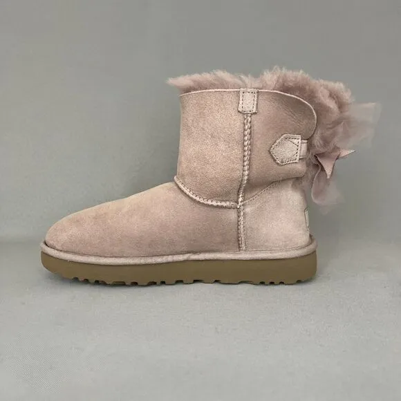 Womens Uggs Boots Bailey Bow Tulle Mini Dusk Pink Purple Sz 6 Fits 7 Suede Rare