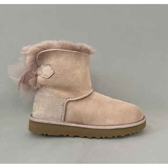 Womens Uggs Boots Bailey Bow Tulle Mini Dusk Pink Purple Sz 6 Fits 7 Suede Rare