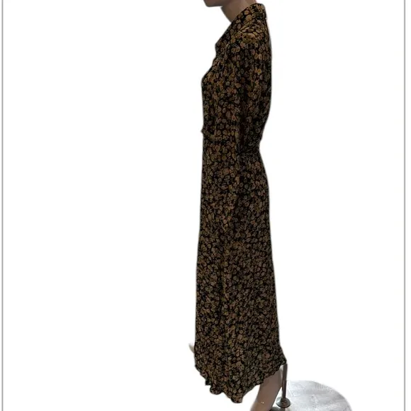 Zara Green Floral Long Sleeve Midi Shirt Dress Size Large NWT