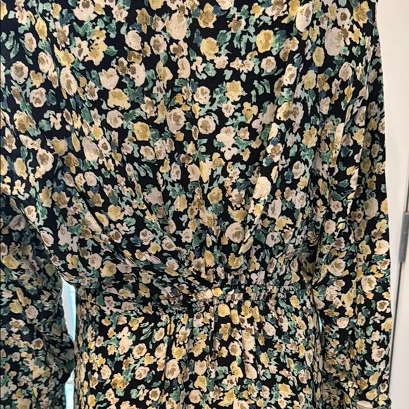 Zara Green Floral Long Sleeve Midi Shirt Dress Size Large NWT