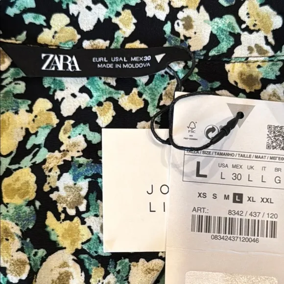 Zara Green Floral Long Sleeve Midi Shirt Dress Size Large NWT