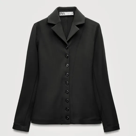 Zara NWT black fitted structured button down shirt style blazer jacket, collared